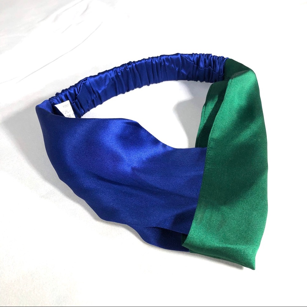 Blue and Green Mulberry Silk Twist Headband - Picture 2 of 3